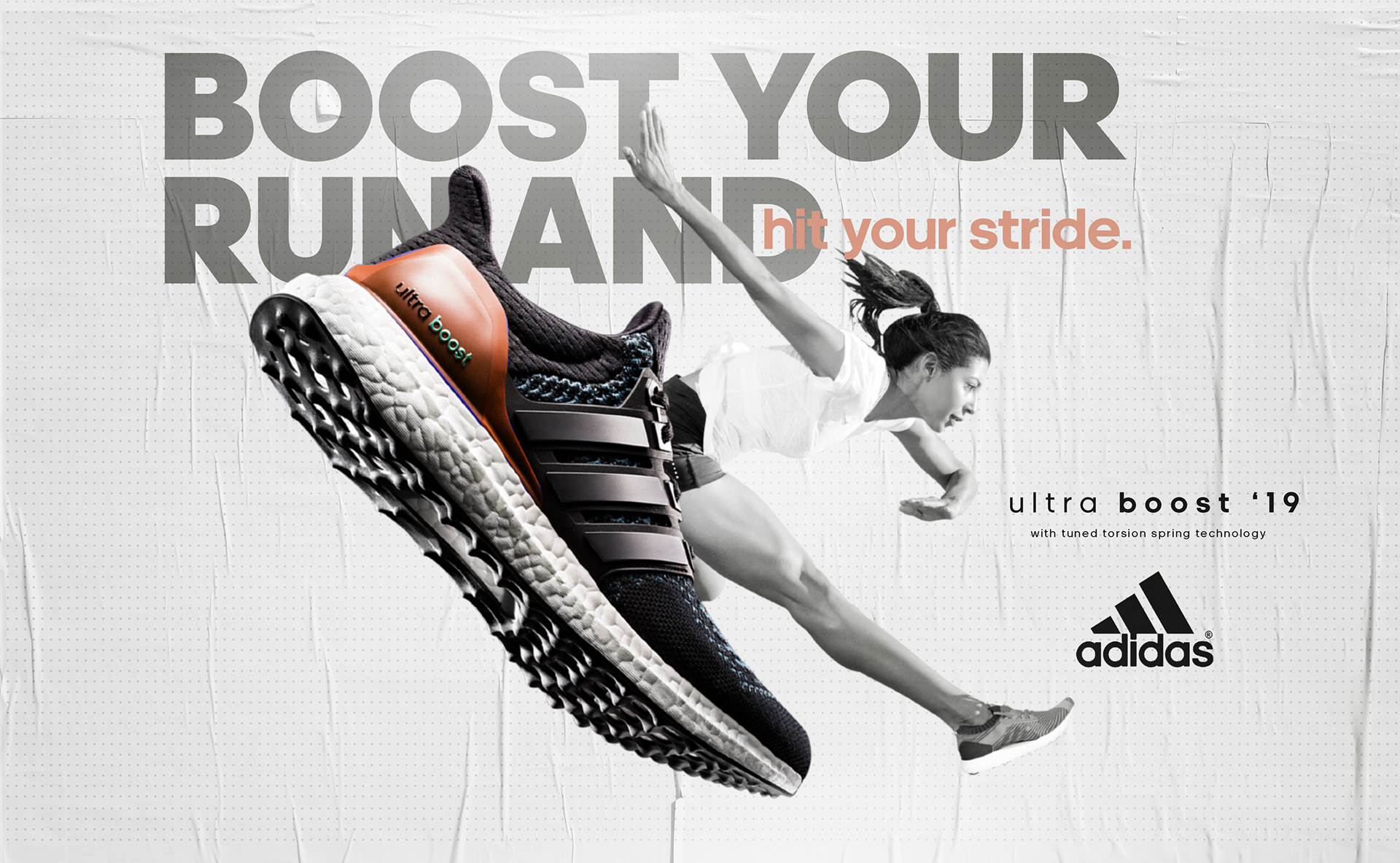 Adidas Ultraboost copper colorway key visual, ‘Boost your run and hit your stride’