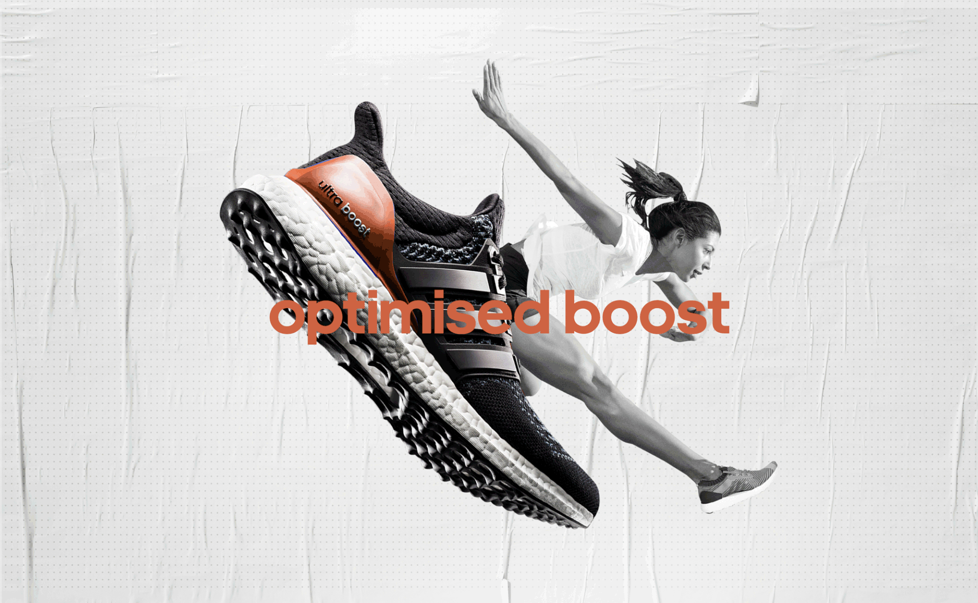 Adidas Ultraboost main key visual, an animated loop cycling through taglines and colorways with a runner in motion