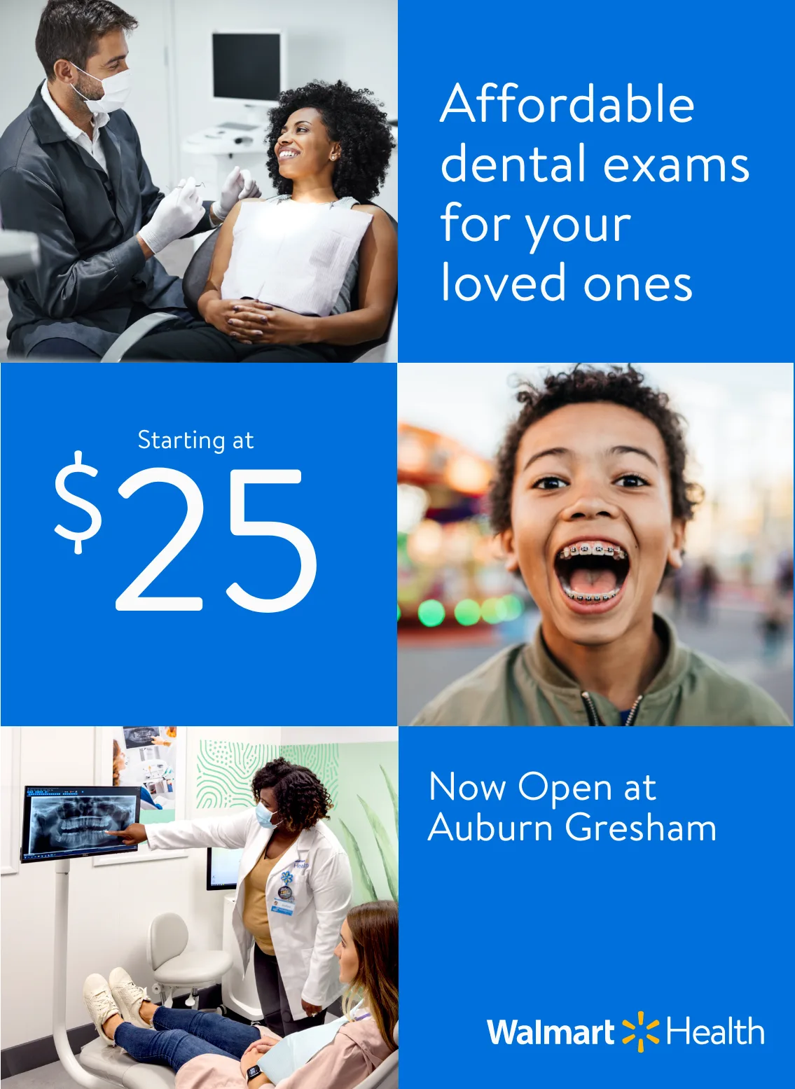 Walmart Health vertical poster, a dentist and patient, ‘Get professional healthcare’